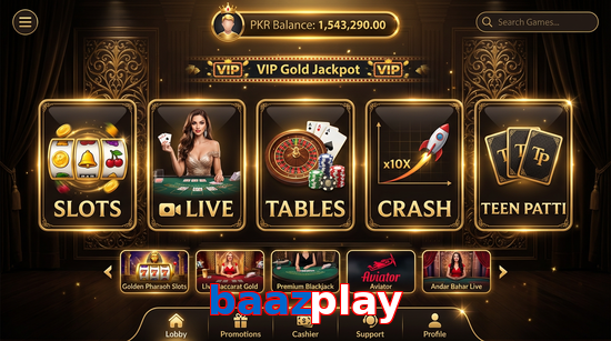 Main screen of Baazplay casino page for PK players